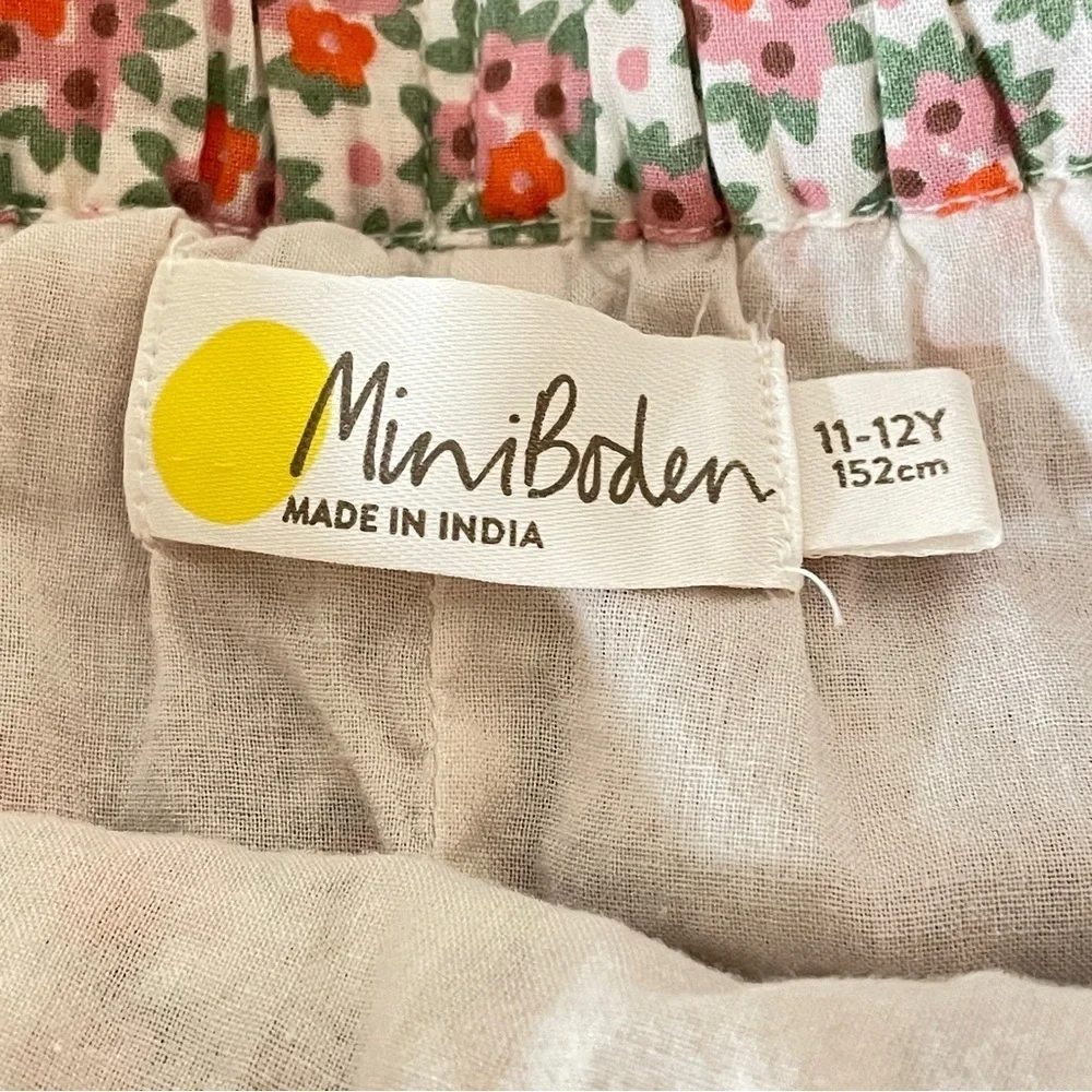 Mini Boden girl’s pink green floral drawstring skirt size 11-12Y